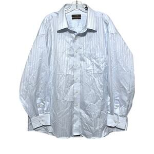 Tasso Ella Blue Striped Button Dress Shirt Iron Free Mens 18.5 34-35 XXL Cotton